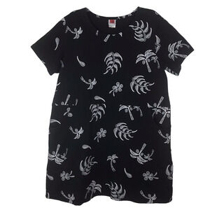 Vtg Red Ginger Cotton Stuff Dress Black White Palm Tree Short Sleeve Pockets XL